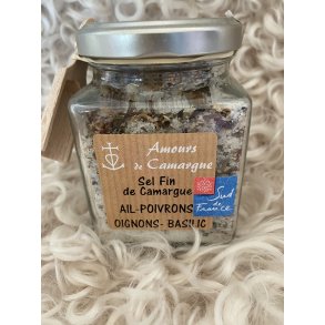 Kryddersalt, fint, med hvidlg, peberfrugt, lg, basilikum